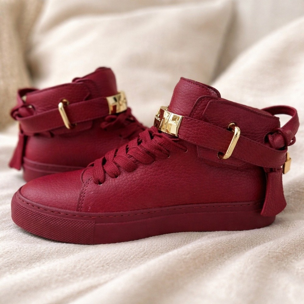 Buscemi 100MM Scarlet Red Grained Leather High Top Size 36/6 Gold Key Included